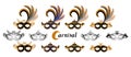 Set of various carnival masks with the image of different animals - owl, wolf, horse, raccoon. Carnival concept illustration.
