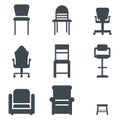 Set of various chairs and arm chairs. Widely known shapes