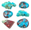 Set of various Chrysocolla gemstones isolated