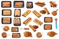 Set of various cinnamon sticks and powder cutout Royalty Free Stock Photo