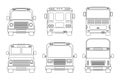 Set of various city bus. Front and back view. Outline vector illustration isolated on white.