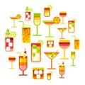 Set with various cocktails. Alcoholic drinks and in glasses. Royalty Free Stock Photo