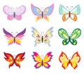 Set various color butterflies on white background, no gradients and effects, color drawing butterfly vector Royalty Free Stock Photo