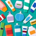 Set of various color cosmetic bottles. Royalty Free Stock Photo