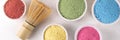 Set of various color dried plant matcha powder Royalty Free Stock Photo