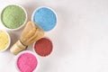 Set of various color dried plant matcha powder Royalty Free Stock Photo