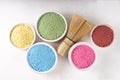 Set of various color dried plant matcha powder Royalty Free Stock Photo