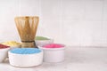 Set of various color dried plant matcha powder Royalty Free Stock Photo