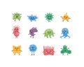 Set of various colored cartoon bacterial pathogen cute microbe isolated on white Royalty Free Stock Photo