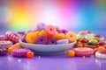 Set of various and colorful candies and sweets background