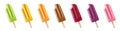 Set of various colorful fruit and berry popsicles on white background Royalty Free Stock Photo