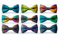 A set of various colorful grunge visual style bow tie designs isolated on white background