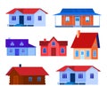 Set of various colorful houses, cartoon residential homes, suburban collection. Real estate, property diversity vector Royalty Free Stock Photo