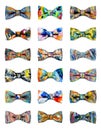 A set of various colorful impressionism style bow tie designs isolated on white background