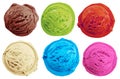 Set of various colorful tasty scoops of ice cream on white background. File contains clipping path for each item