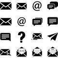 Set of various communication and email icons including envelopes and speech bubbles isolated on transparent background Royalty Free Stock Photo