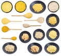 Set of various cooked and raw couscous isolated