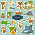 Set of various cute monkey, vector stickers of animals