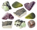 Set of various Epidote stones cutout on white Royalty Free Stock Photo