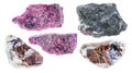 Set of various Eudialyte stones cutout on white Royalty Free Stock Photo