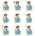 Set of various expressions of a woman wearing a single knot illustration.