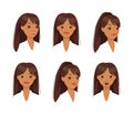 Set of various female emotional faces. Young woman with different facial expressions, smiling, surprised, scared, upset