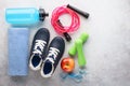 Set of various fitness equipment. Outfit for gym or home