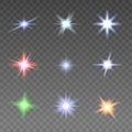 Set of various flare elements. Vector illustration with light effects for design. Royalty Free Stock Photo