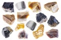 Set of various Flint stones cutout on white Royalty Free Stock Photo