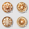 Coffee Latte Art Flower Set Concept Isolated on Transparent Background - Generative AI Royalty Free Stock Photo