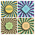 Set of various frames on optical illusion backgrounds. Original labels templates for packaging design with hypnotic effect