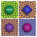 Set of various frames on optical illusion backgrounds. Trendy labels templates for original packaging design