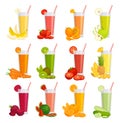 Set of various fresh juices on a white background. Vector drinks