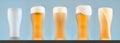 Set of various full and empty beer glasses on a blue background. Royalty Free Stock Photo