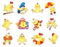 Set of Cute Chickens in Different Poses for you Design. Cartoon Character Royalty Free Stock Photo