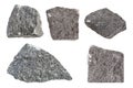 Set of various Gabbro rocks isolated on white