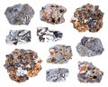 Set of various Galena Galenite, lead glance rock Royalty Free Stock Photo