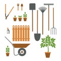 Set of various gardening tools in flat design Royalty Free Stock Photo