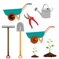 Set of various gardening items. Garden tools. Royalty Free Stock Photo