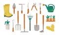 Set of various gardening items. Garden tools. Royalty Free Stock Photo