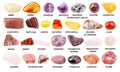 Set of various gemstones with names isolated Royalty Free Stock Photo