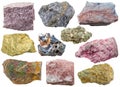 Set of various glossy mineral rocks and stones Royalty Free Stock Photo