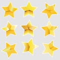 Set of various golden origami paper templates