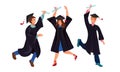Set of various graduate students in different poses. Vector illustration in flat cartoon style Royalty Free Stock Photo