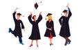 Set of various graduate students in different poses. Vector illustration in flat cartoon style Royalty Free Stock Photo