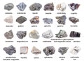 Set of various gray unpolished stones with names Royalty Free Stock Photo