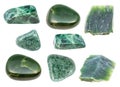 Set of various green Jade gemstones isolated Royalty Free Stock Photo