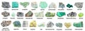 Set of various green rough minerals with names Royalty Free Stock Photo