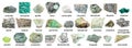 Set of various green rough stones with names