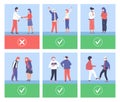 Set of various greeting gestures instead handshaking, flat vector illustration.